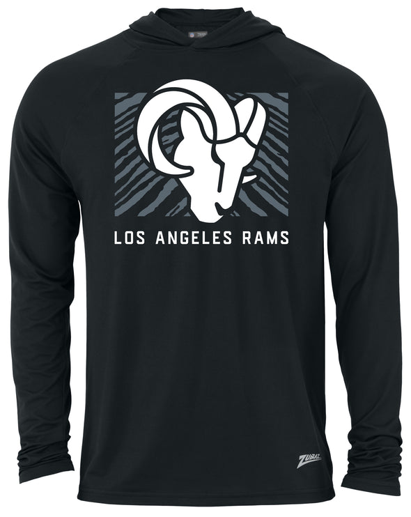 Zubaz NFL Men's Light Weight Black Body Hoodie, Gray Tunnel Logo, LA Rams