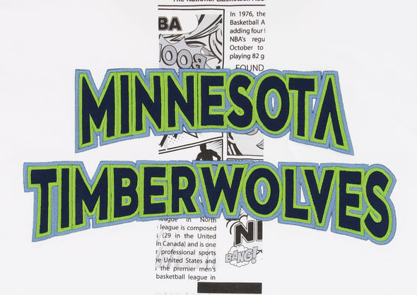 FISLL NBA Men's Minnesota Timberwolves Comic Book Newspaper Print Hoodie, White