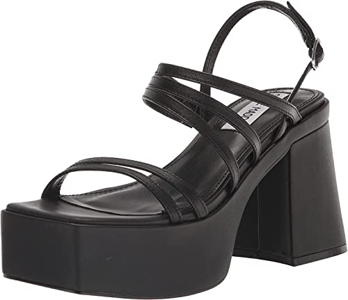 Steve Madden Women's Bossy Heeled Sandal, Black Leather