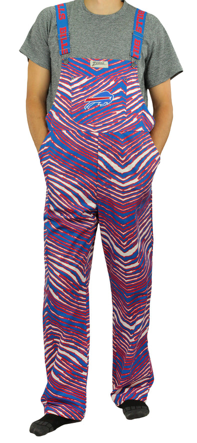 Zubaz NFL Unisex Zebra Lined Bib Overalls for Adult Men and Women, Buffalo Bills