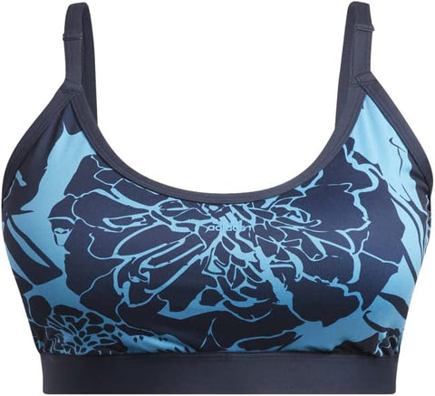 Adidas Women's Light-Support Flower-Print Bra, Craft Blue/Legend Ink