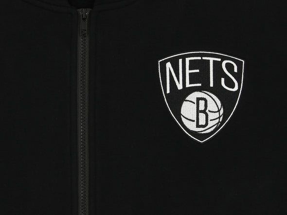 FISLL NBA Men's Brooklyn Nets Fleece Zip Up Hoodie, Black