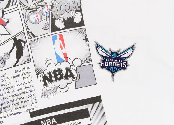 FISLL NBA Men's Charlotte Hornets Comic Book Newspaper Print Hoodie, White