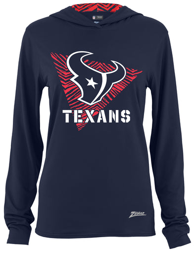 Zubaz NFL Women's Light Weight Team Color Hoodie 2 Tone Zebra Liner, Retro 3 Point Logo, Houston Texans