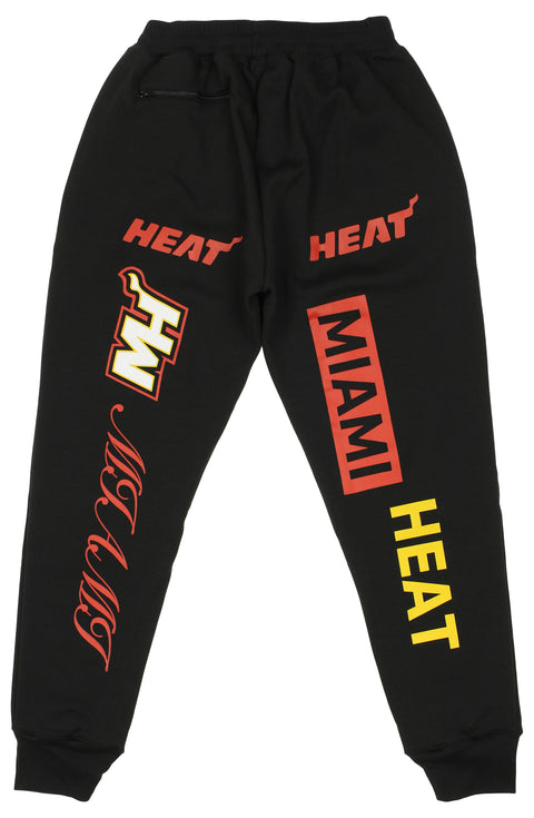 FISLL NBA Men's Miami Heat Block Typo Joggers, Black