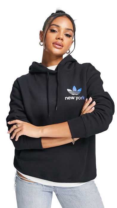 adidas Originals Men's City Trefoil New York Hoodie Sweatshirt, Black