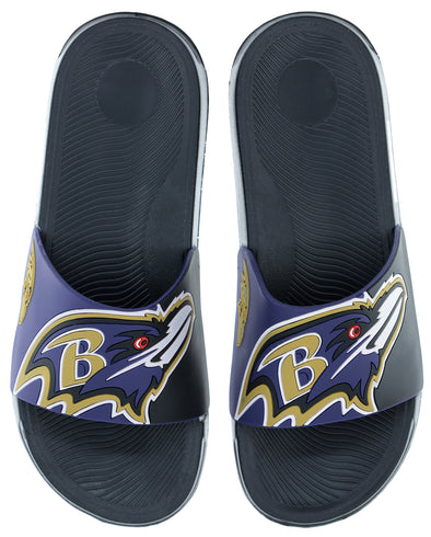 FOCO NFL Men's Baltimore Ravens Cropped Big Logo Raised Slides