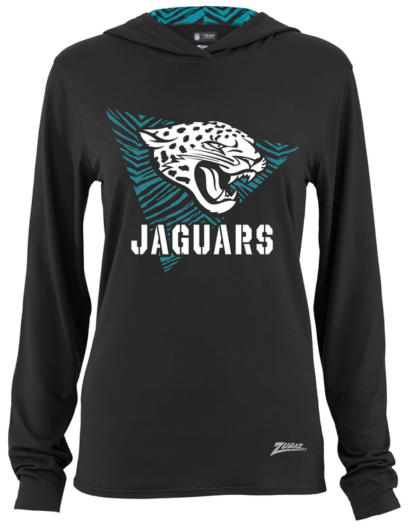 Zubaz NFL Women's Light Weight Team Color Hoodie 2 Tone Zebra Liner, Retro 3 Point Logo, Jacksonville Jaguars