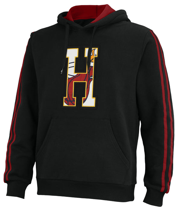 FISLL NBA Men's Miami Heat Oversized Print Applique Striped Hoodie, Black