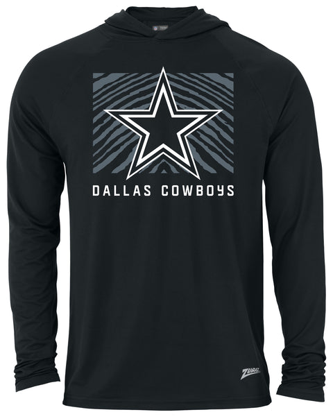 Zubaz NFL Men's Light Weight Black Body Hoodie, Gray Tunnel Logo, Dallas Cowboys