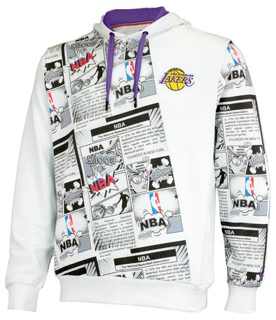 FISLL NBA Men's Los Angeles Lakers Comic Book Newspaper Print Hoodie, White