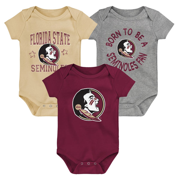 Outerstuff NCAA Infant Unisex Florida State Seminoles Born to Be 3-Pack Bodysuit Set