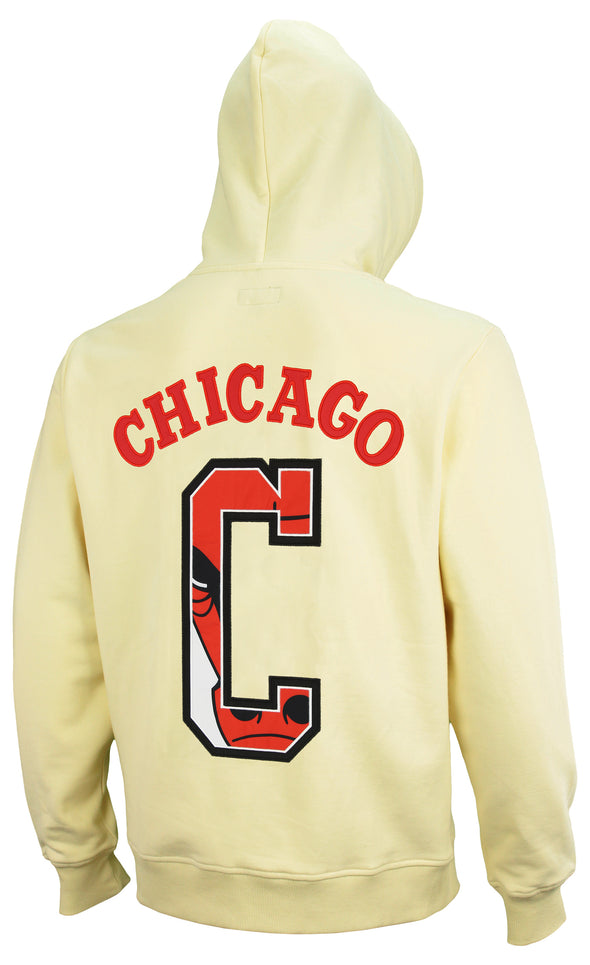 FISLL NBA Men's Chicago Bulls Fleece Zip Up Hoodie, Cream