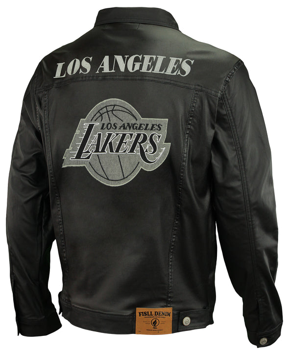 FISLL NBA Men's Los Angeles Lakers Waxed Denim Jacket, Black