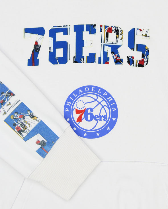 FISLL NBA Men's Philadelphia 76ers Graphic Stripe Hoodie, White