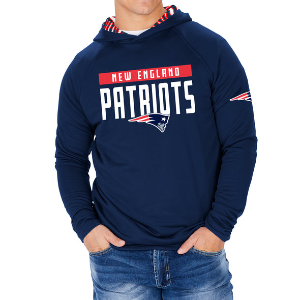 Zubaz NFL Men's Light Weight Team Color Hoodie With 3 Tone Zebra Lined Hood, Great Play Logo, New England Patriots