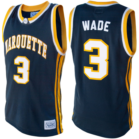 Original Retro Brand NCAA Men's Marquette Golden Eagles #3 Dwyane Wade Tackle Twill Jersey, Navy