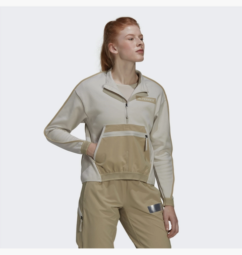 Adidas Women's Terrex Hiking Half Zip Midweight Sweatshirt, Aluminium / Savanna
