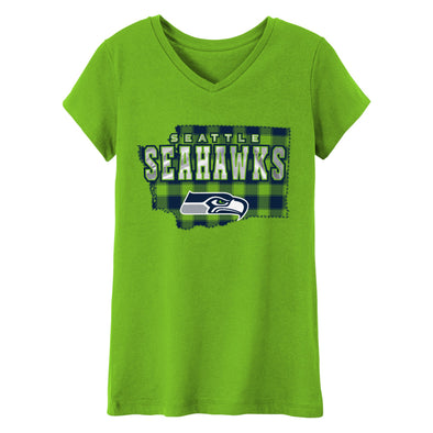 Outerstuff NFL Youth Girls (4-14) Seattle Seahawks V-Neck State Graphic T-Shirt