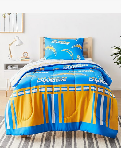 Northwest NFL Los Angeles Chargers Rotary Twin Bed in Bag Set