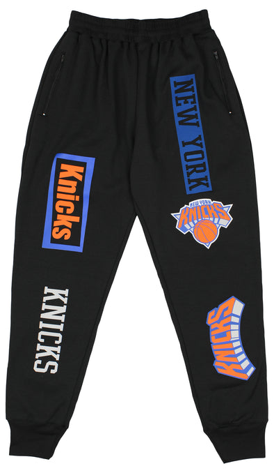 FISLL NBA Men's New York Knicks Block Typo Joggers, Black