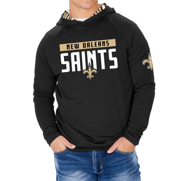 Zubaz NFL Men's Light Weight Team Color Hoodie With 3 Tone Zebra Lined Hood, Great Play Logo, New Orleans Saints