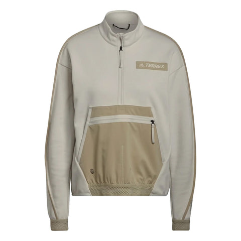 Adidas Women's Terrex Hiking Half Zip Midweight Sweatshirt, Aluminium / Savanna