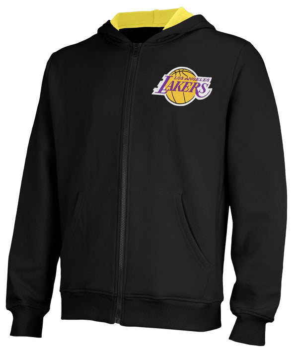 FISLL NBA Men's Los Angeles Lakers Fleece Zip Up Hoodie, Black