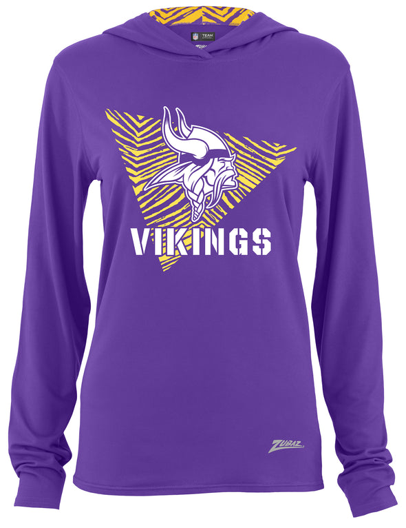 Zubaz NFL Women's Light Weight Team Color Hoodie 2 Tone Zebra Liner, Retro 3 Point Logo, Minnesota Vikings