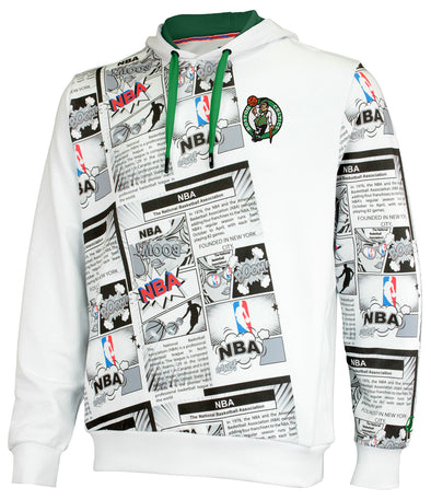 FISLL NBA Men's Boston Celtics Comic Book Newspaper Print Hoodie, White