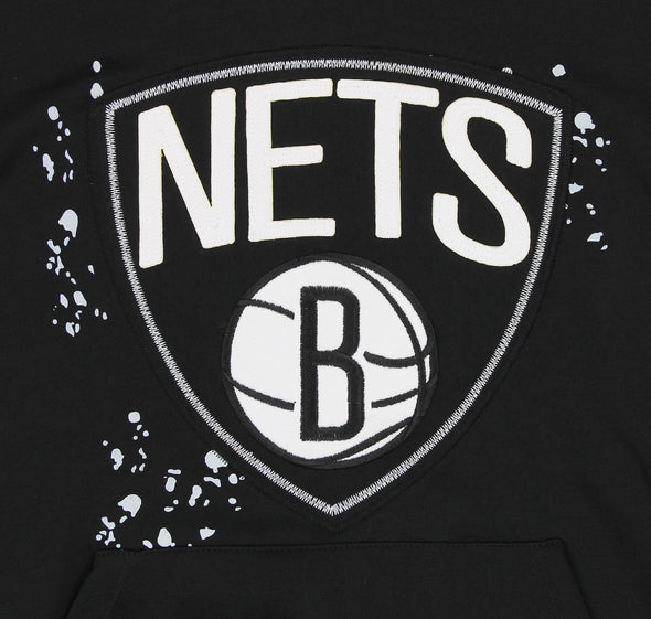 FISLL NBA Men's Brooklyn Nets Pullover Hoodie with Paint Splatter Logo