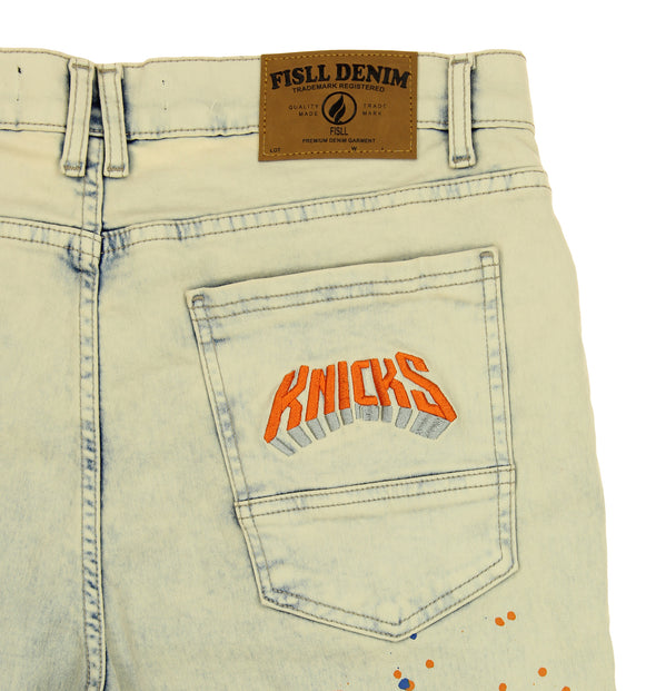 FISLL NBA Men's New York Knicks Distressed Denim Jeans