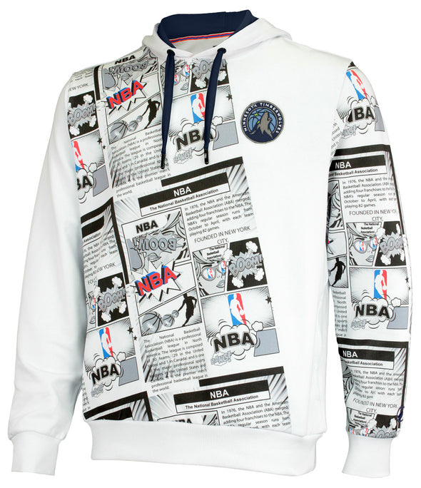 FISLL NBA Men's Minnesota Timberwolves Comic Book Newspaper Print Hoodie, White