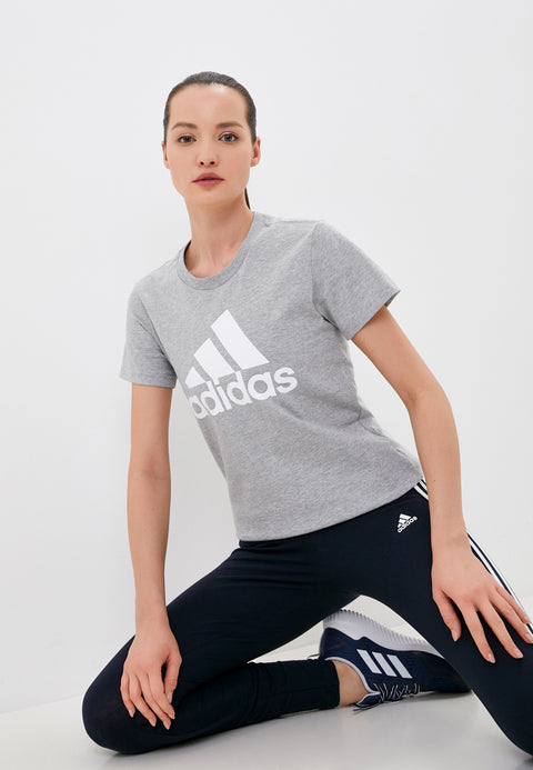 Adidas Women's Essentials Logo Tee, Medium Grey Heather/White