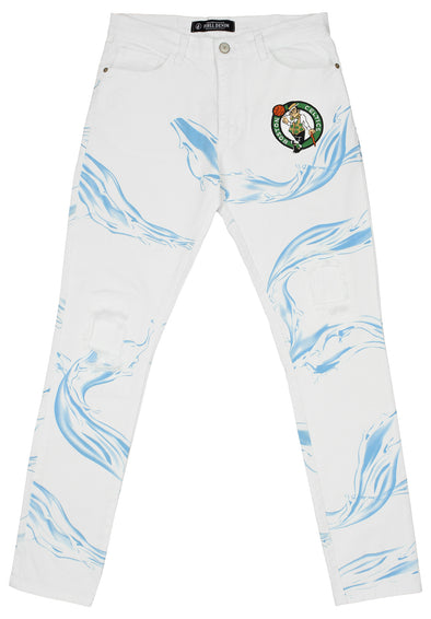 FISLL NBA Men's Boston Celtics Distressed Denim Jeans