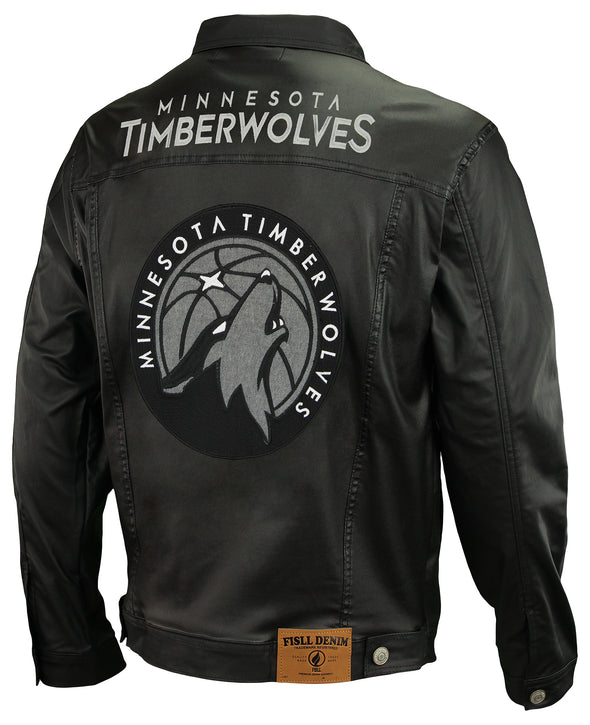 FISLL NBA Men's Minnesota Timberwolves Waxed Denim Jacket, Black