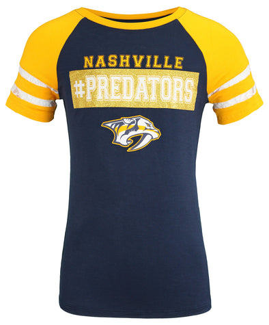 Outerstuff NHL Youth Girls Nashville Predators Jersey Striped Logo T-Shirt