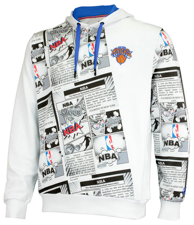 FISLL NBA Men's New York Knicks Comic Book Newspaper Print Hoodie, White