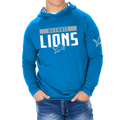 Zubaz NFL Men's Light Weight Team Color Hoodie With 3 Tone Zebra Lined Hood, Great Play Logo, Detroit Lions