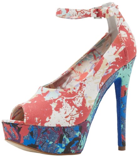 Boutique 9 Women's Pali 1 Platform Pumps Paint Splattered Heels, Orange Multi