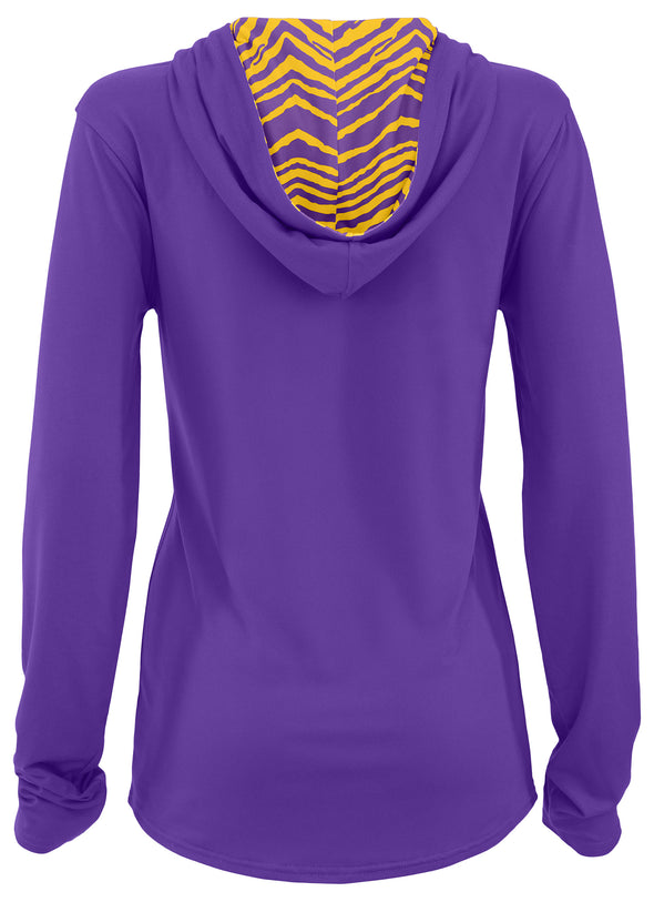 Zubaz NFL Women's Light Weight Team Color Hoodie 2 Tone Zebra Liner, Retro 3 Point Logo, Minnesota Vikings