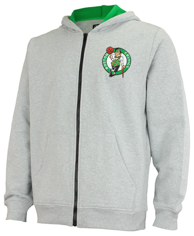 FISLL NBA Men's Boston Celtics Fleece Zip Up Hoodie, Gray