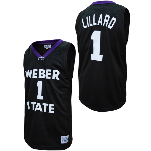 Original Retro Brand NCAA Men's Weber State Wildcats #1 Damian Lillard Tackle Twill Jersey, Black