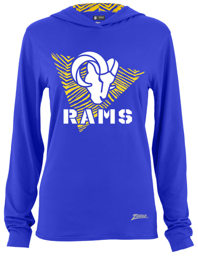 Zubaz NFL Women's Light Weight Team Color Hoodie 2 Tone Zebra Liner, Retro 3 Point Logo, LA Rams