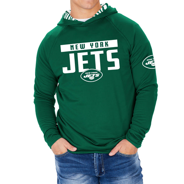 Zubaz NFL Men's Light Weight Team Color Hoodie With 3 Tone Zebra Lined Hood, Great Play Logo, New York Jets