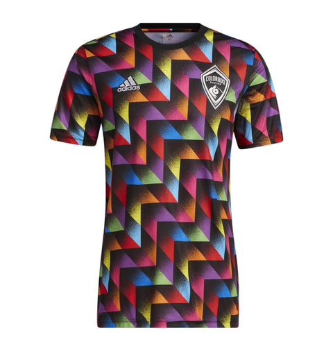 adidas MLS Men's Colorado Rapids Pride Pre-Match Short Sleeve Jersey, Black/Multicolor