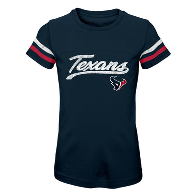 Outerstuff NFL Youth Girls Houston Texans Stripe and Cursive Graphic T-Shirt