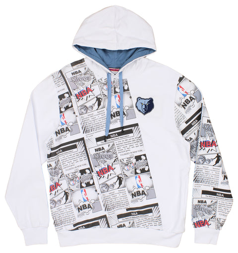 FISLL NBA Men's Memphis Grizzlies Comic Book Newspaper Print Hoodie, White