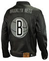 FISLL NBA Men's Brooklyn Nets Waxed Denim Jacket, Black