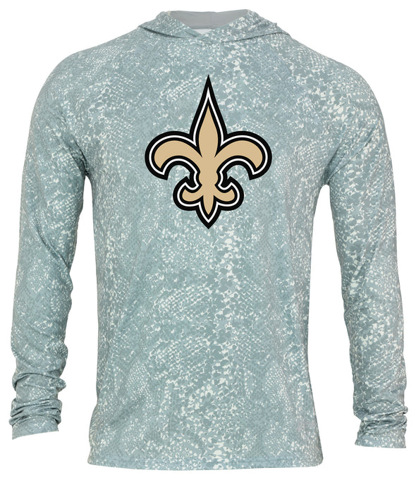 Zubaz NFL Men's Light Weight All Over Post Gray Tonal Hoodie, With Primary Logo, New Orleans Saints